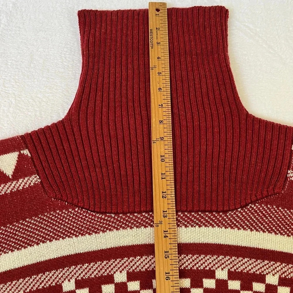 J Peterman Taos Poncho 100% Merino Wool Southwest Print Rust Turtleneck Cape - Picture 4 of 15
